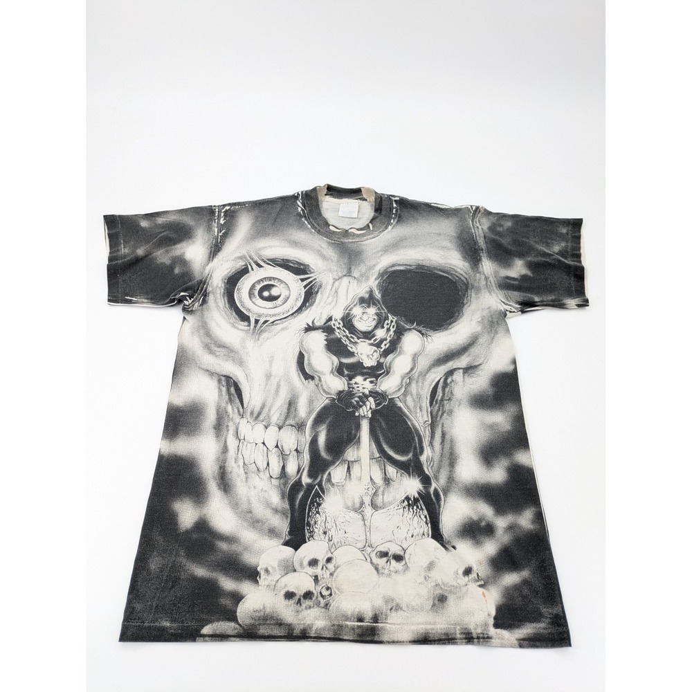 Vintage 90s Executioner Big Skull All Over Print T Shirt XL AOP Single Stitch